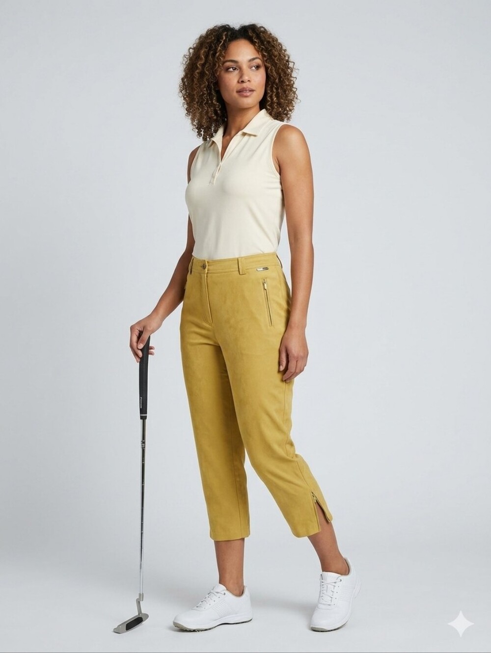 Jamie Sadock Faux Suede Zip Capri Golf Pants Yellow Size 12 Athleisure